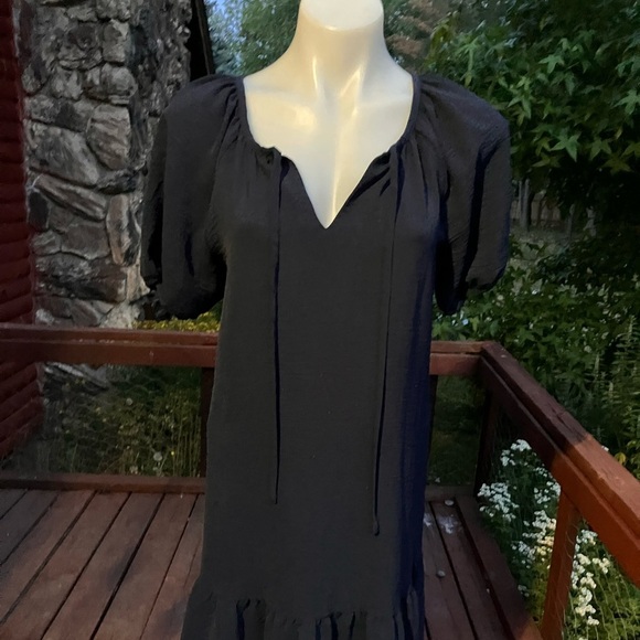 Dkny Dresses & Skirts - DKNY Navy Blue Dress with Puff Sleeves and ruffle hem S